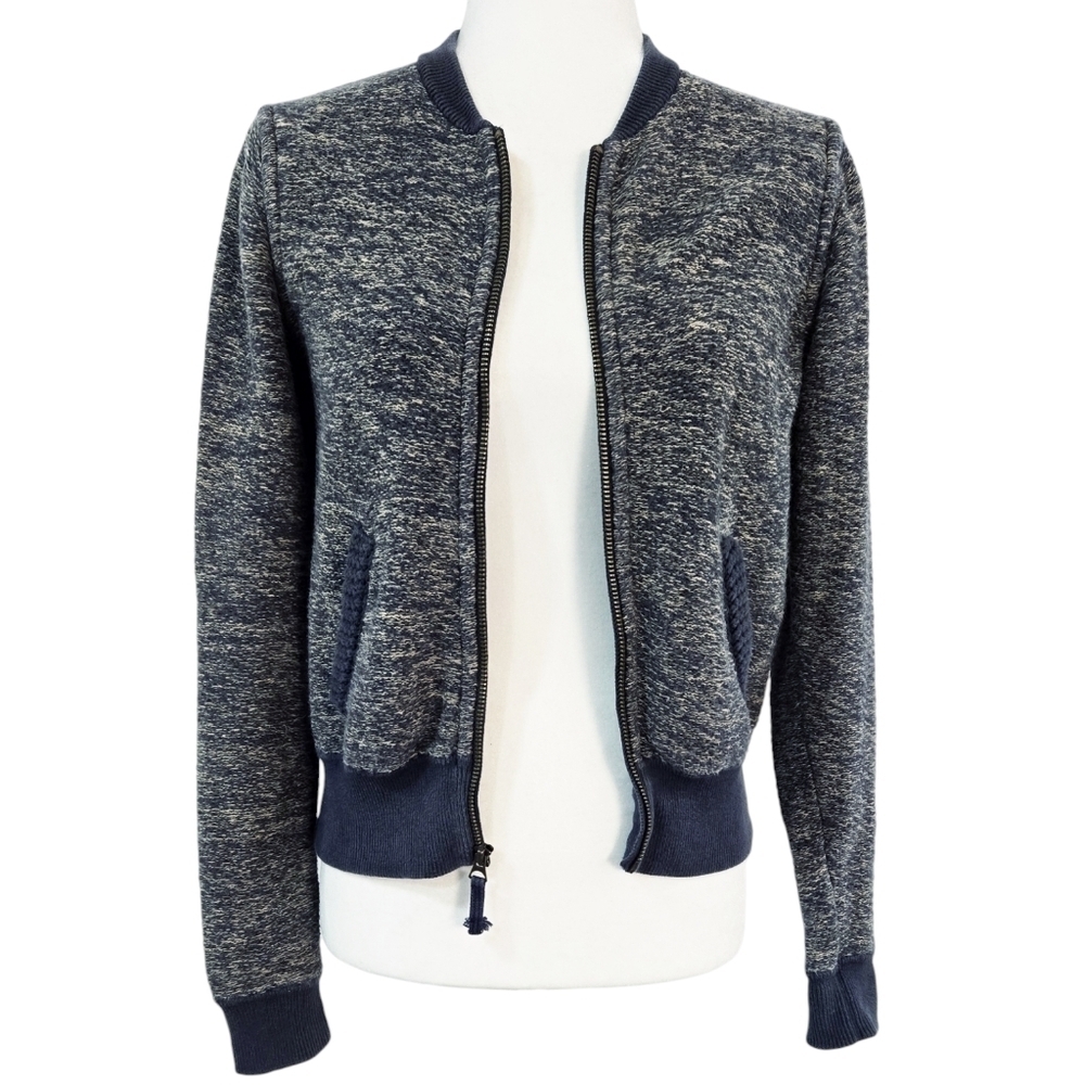 Denim & Supply Ralph Lauren Blue Tan Marled Cotton Linen Zip Jacket Preppy